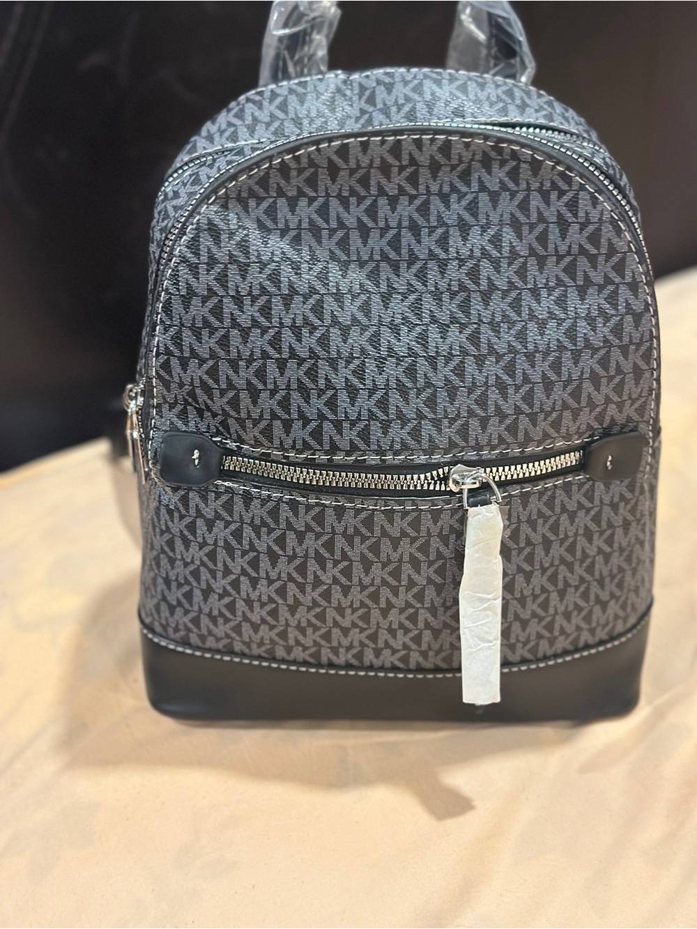 Michael Kors Gray Monogram Mini Backpack with Black Trim